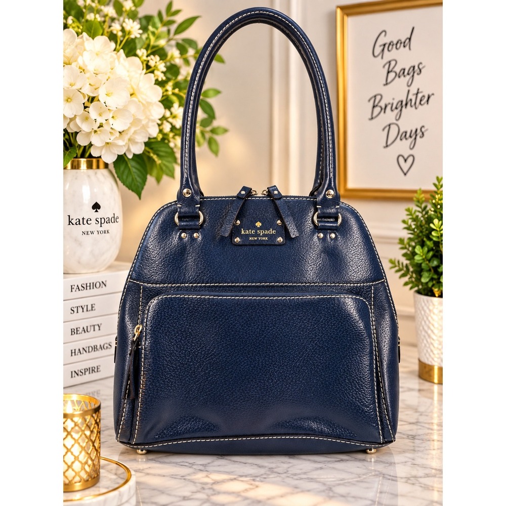 Kate Spade Maeda Navy Blue Pebbled Leather Satchel Bag PXRU2483